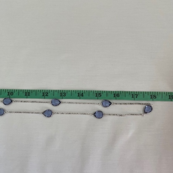 Purple Teardrop Crystal Cabochon Silver Plated Chain Necklace Length 36" - Picture 5 of 5